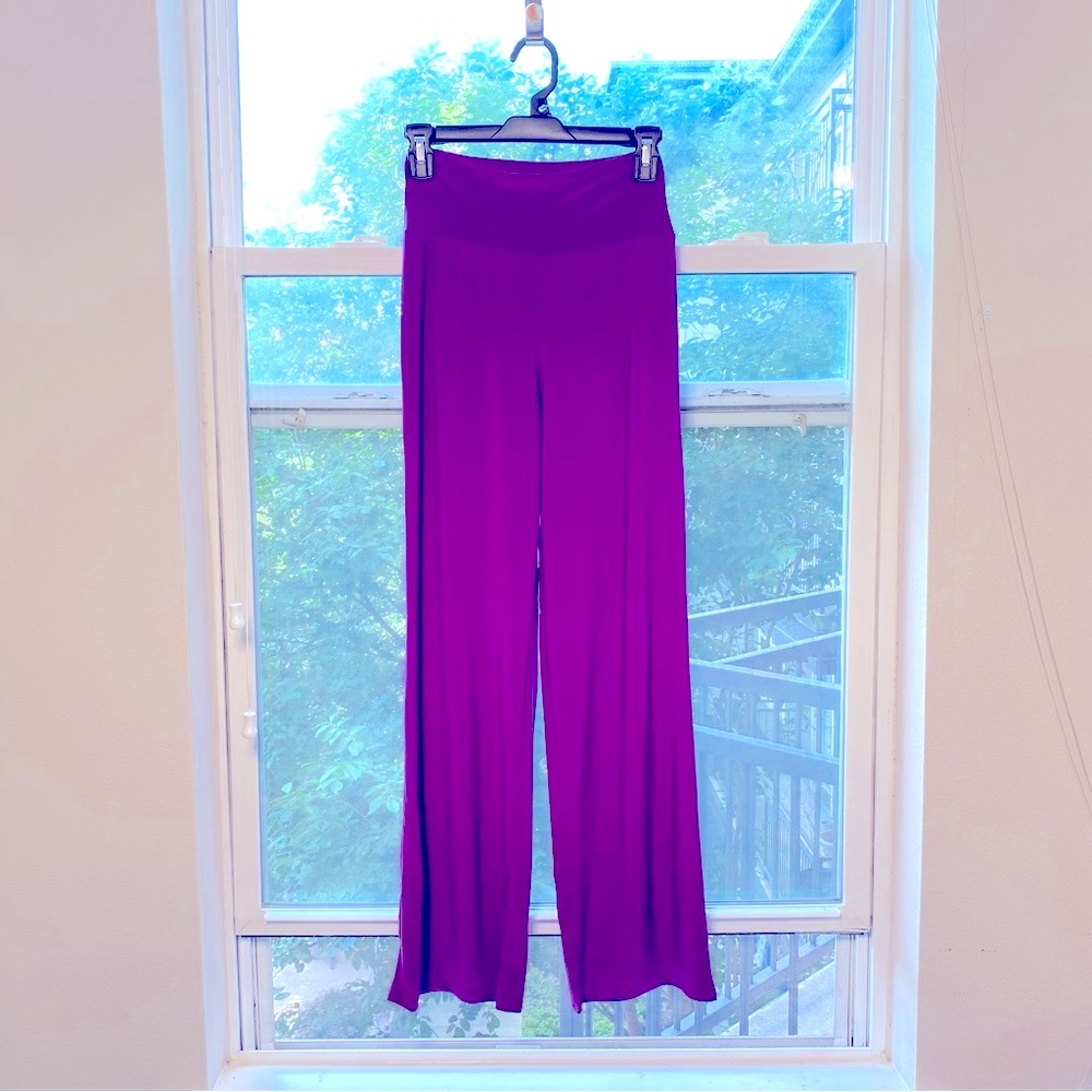 AZULES Women Bootcut Career Flare Leg Full Length Purple Knit Small Pants